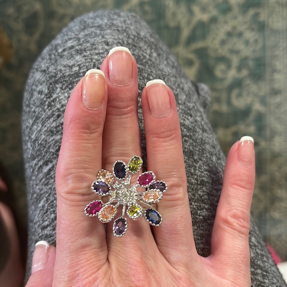 Gorgeous Multi-Gemstone Flower Ring - image 1
